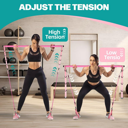 Multi-Functional Pilates Bar Kit with Resistance Bands